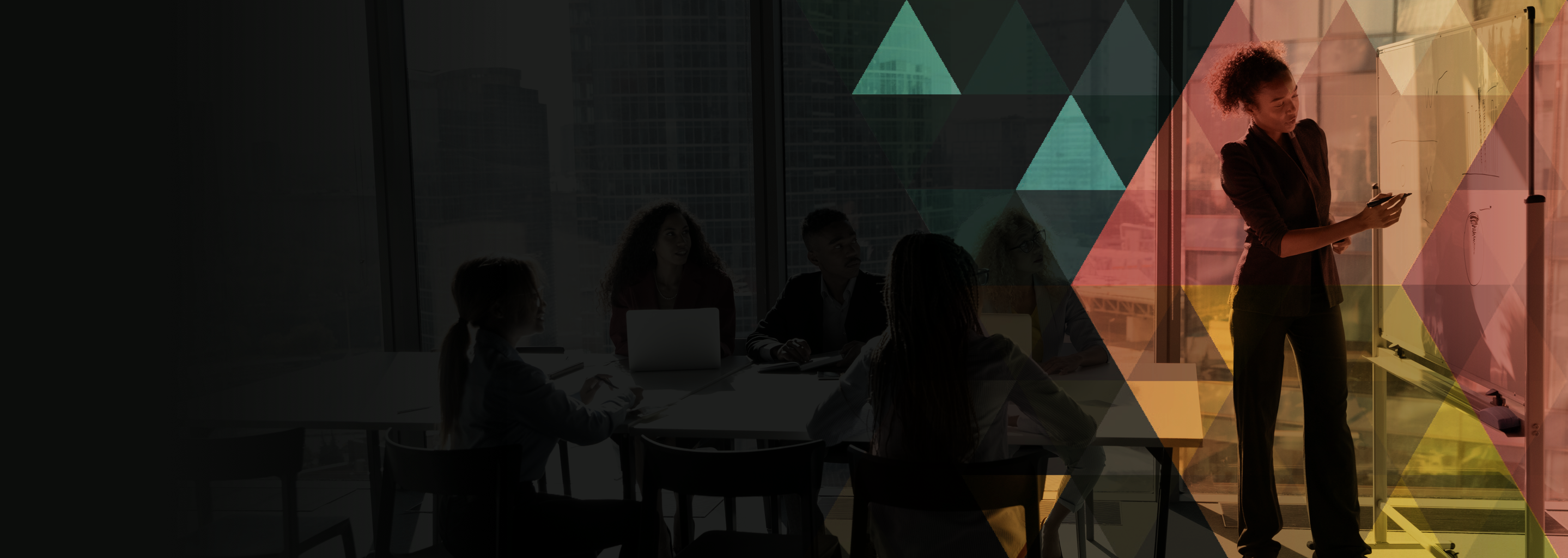 decorative background of coworkers with a triangle pattern