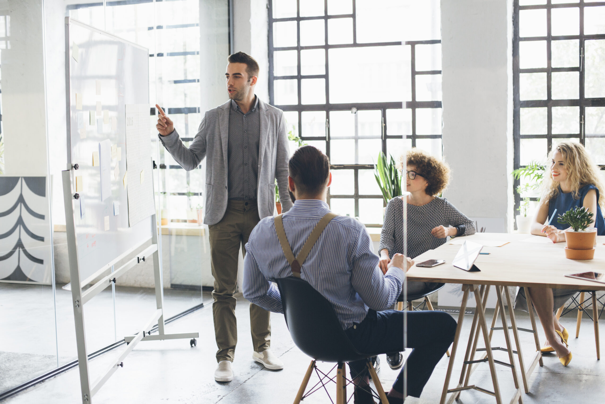 Man presenting to a group of business people.